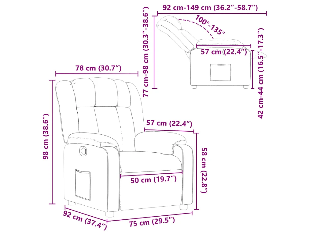Poltrona Reclinabile Nera in Similpelle