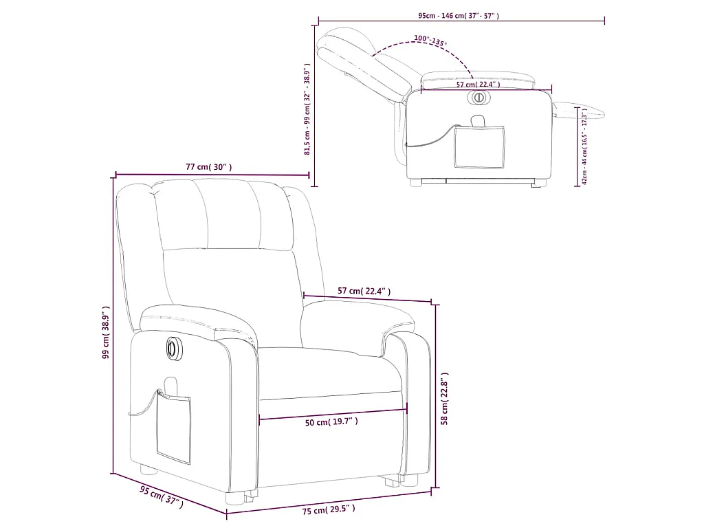Fauteuil inclinable de massage électrique Rouge bordeaux Tissu