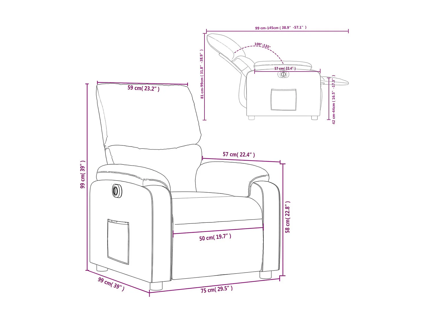 Fauteuil inclinable électrique Rouge bordeaux Similicuir