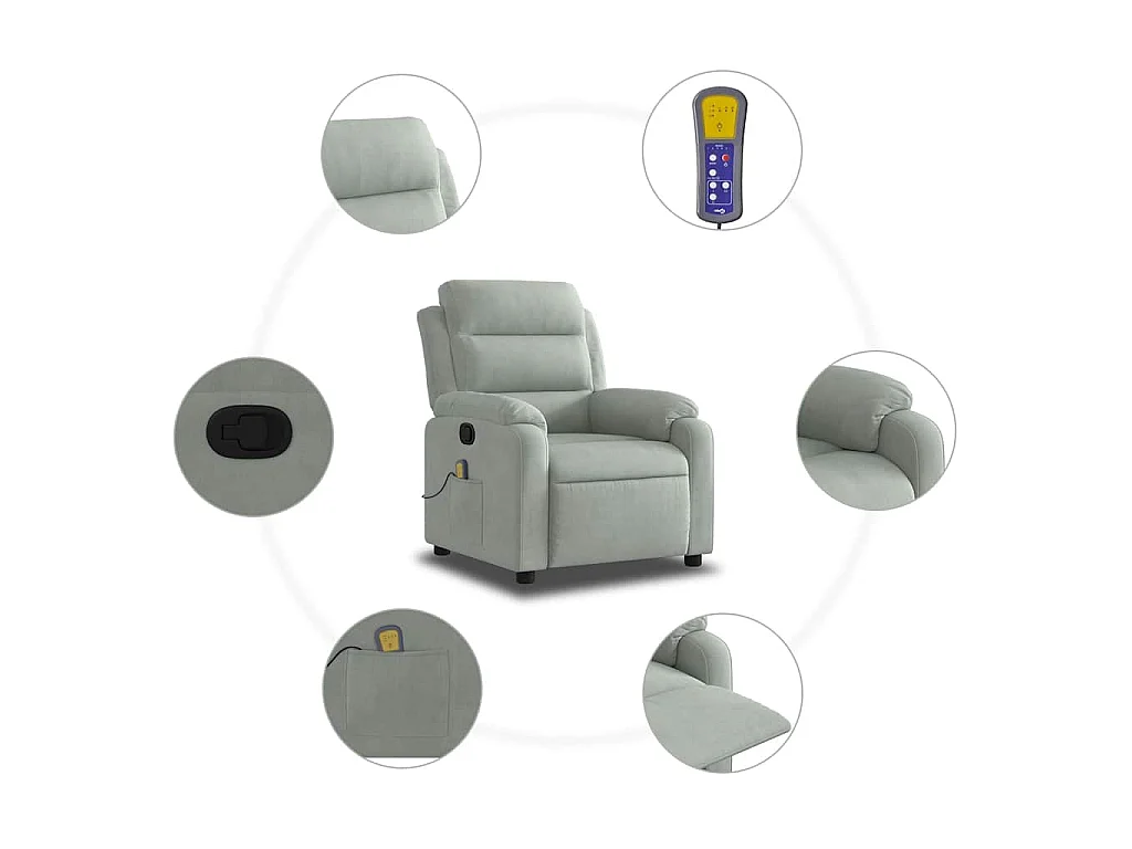 Massagesessel Hellgrau Samt