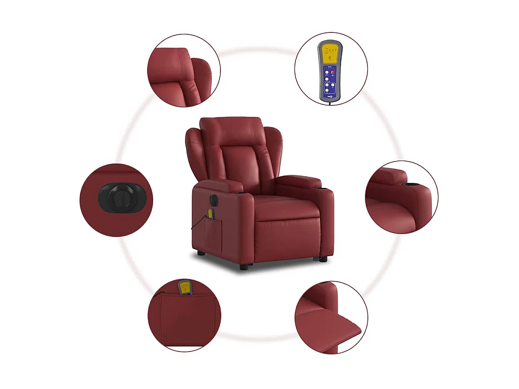 Massagesessel mit Aufstehhilfe Elektrisch Weinrot Kunstleder