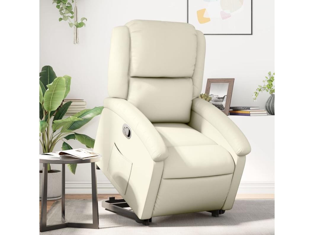 Poltrona reclinável elevatória couro artificial cor creme