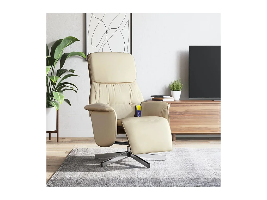 Fauteuil inclinable de massage avec repose-pieds crème tissu