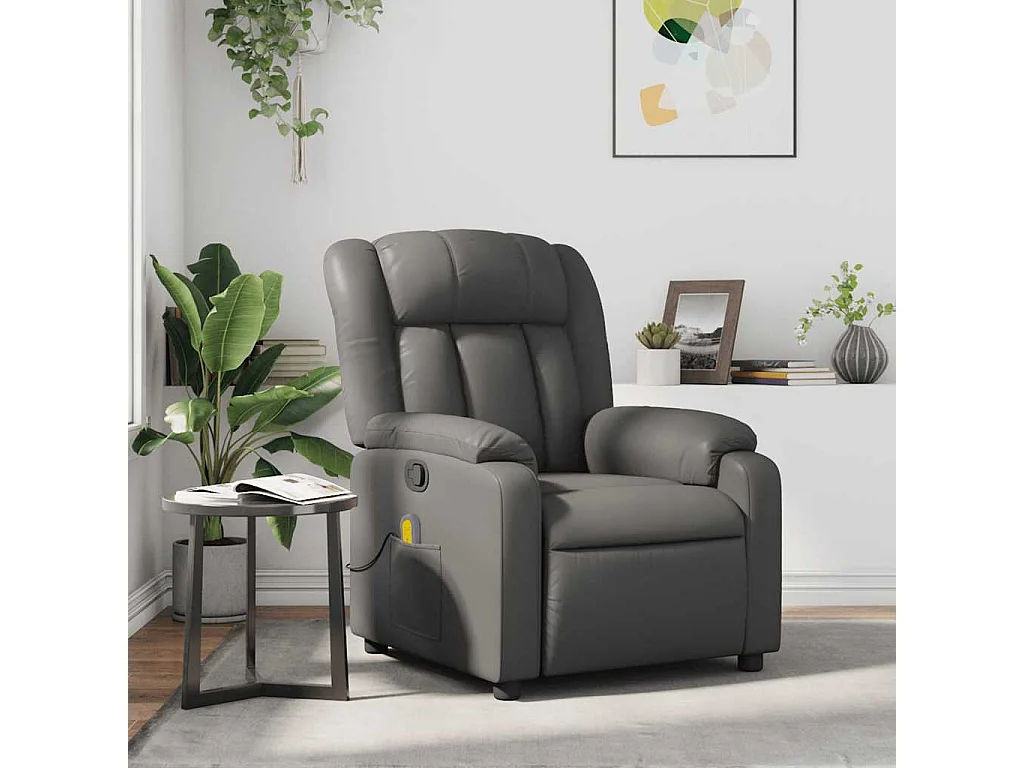 Sillón de masaje reclinable cuero sintético gris