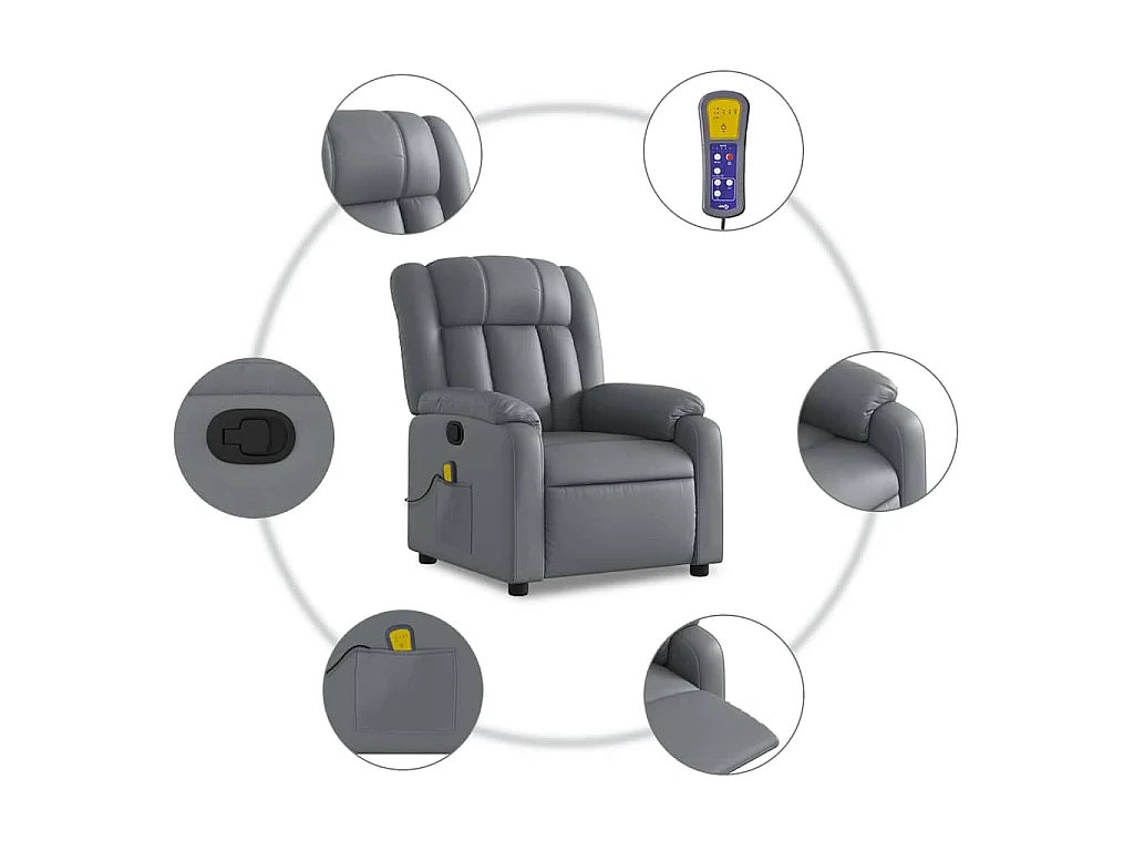 Sillón de masaje reclinable cuero sintético gris