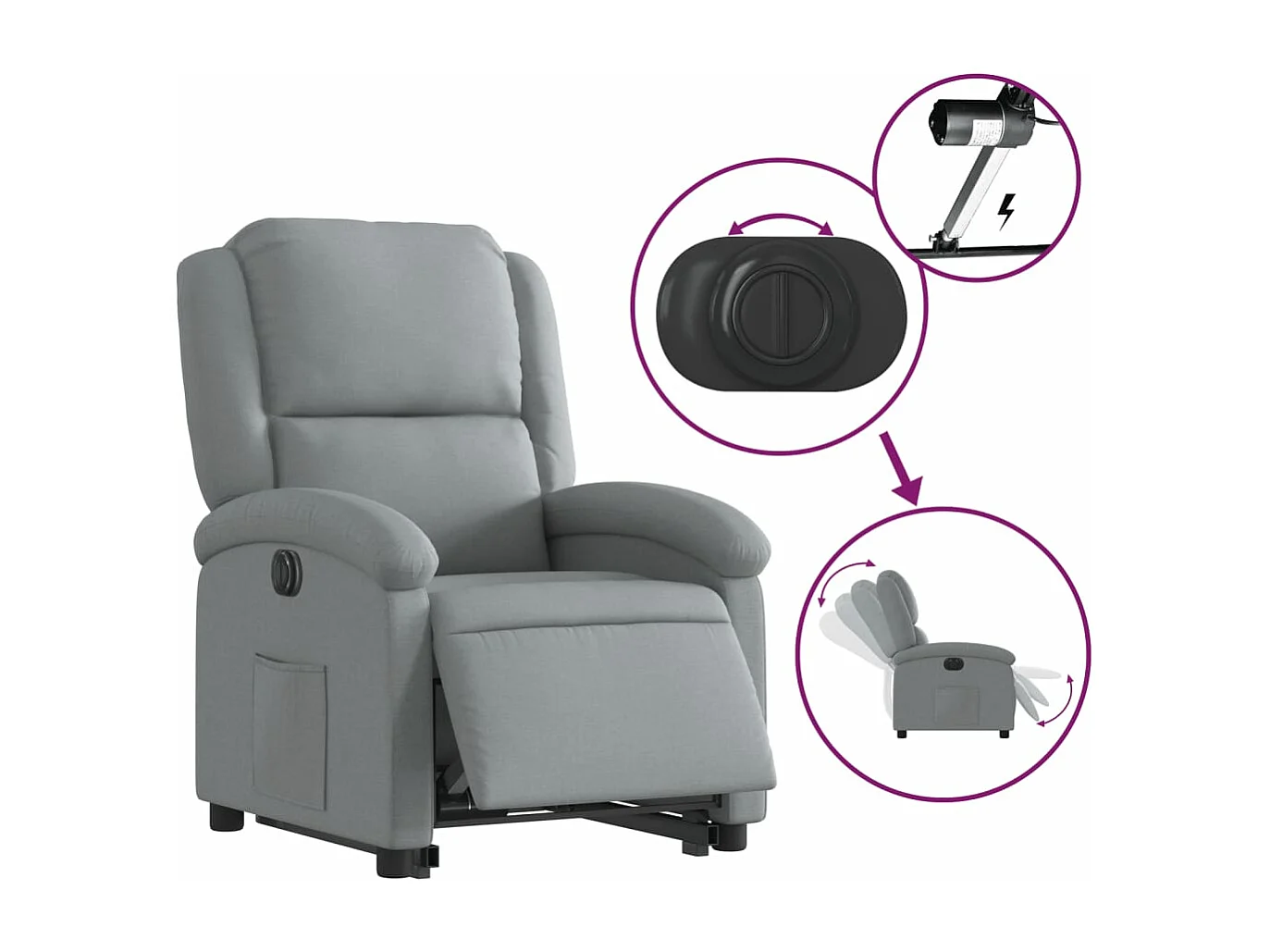 Fauteuil inclinable électrique gris clair tissu