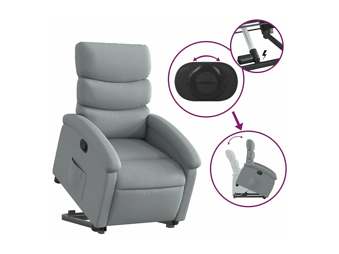 Relaxsessel mit Aufstehhilfe Hellgrau Stoff
