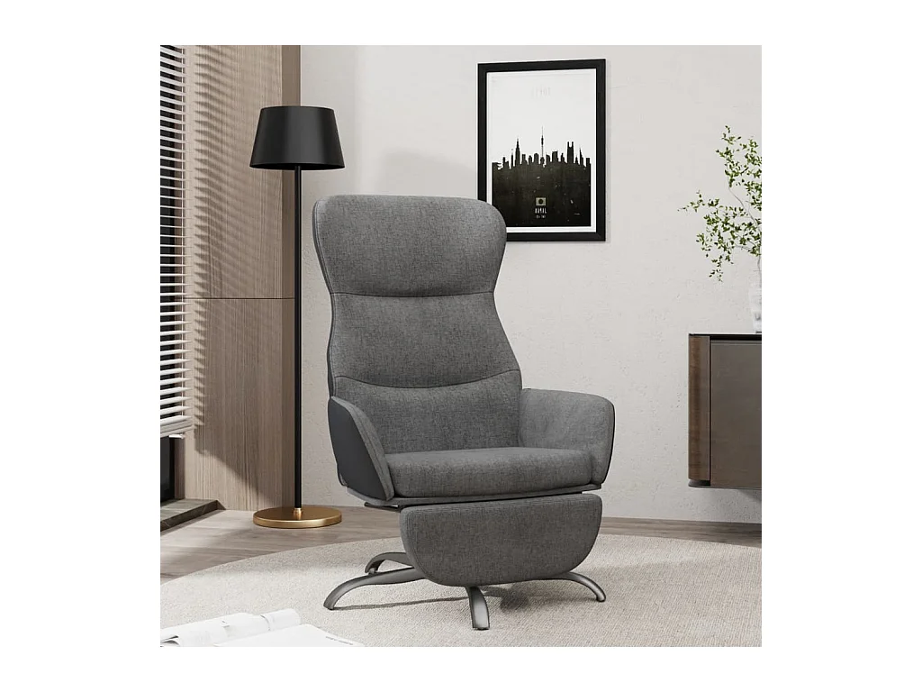 Chaise de relaxation avec repose-pieds Gris foncé Tissu