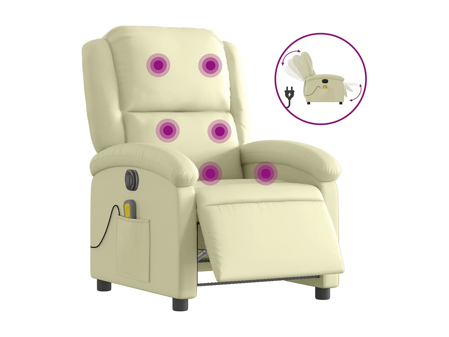 Sillón reclinable de masaje eléctrico cuero auténtico crema