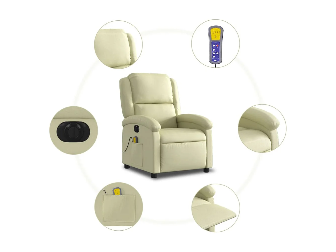 Sillón reclinable de masaje eléctrico cuero auténtico crema