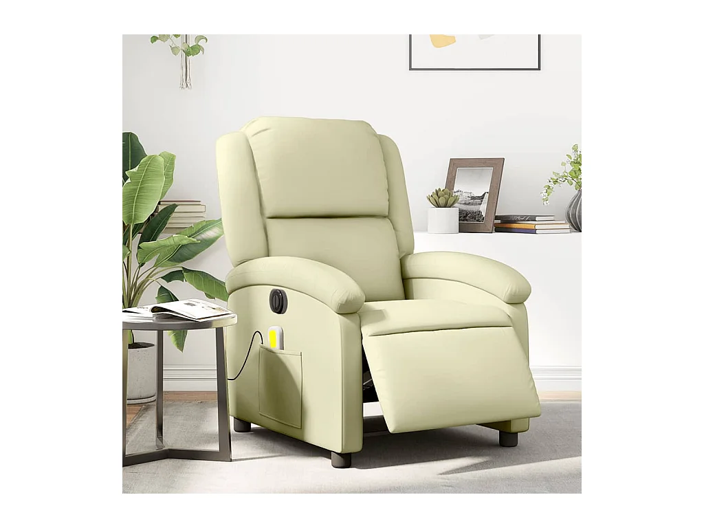Fauteuil de massage inclinable électrique crème cuir véritable