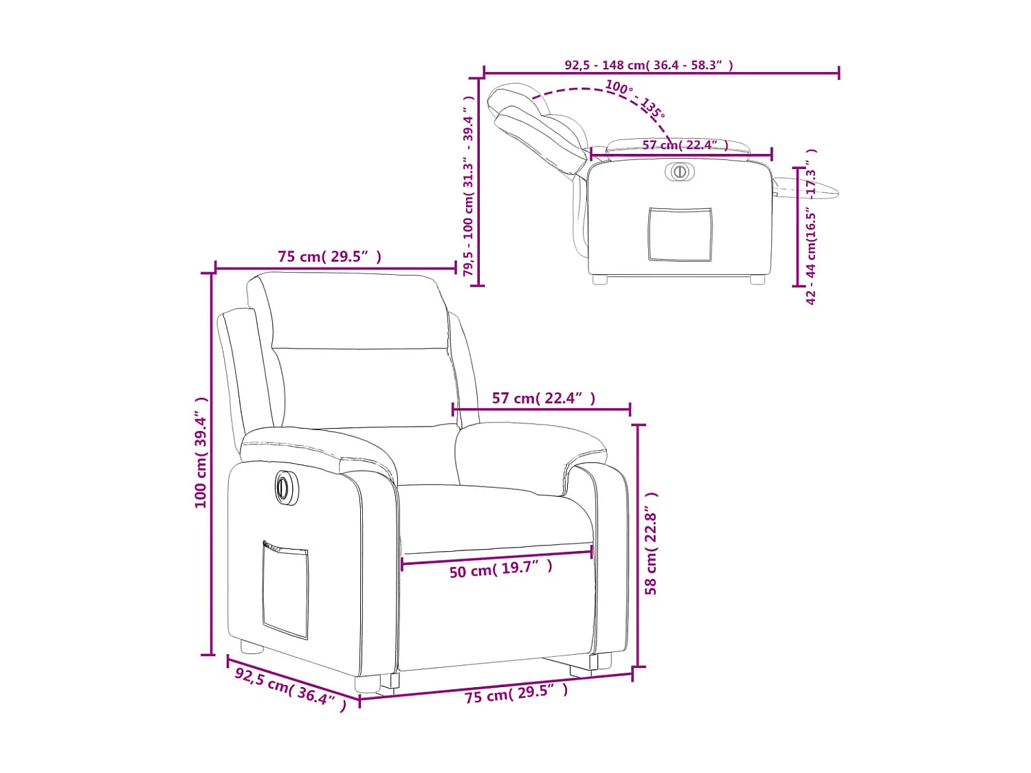 Fauteuil inclinable électrique gris clair velours