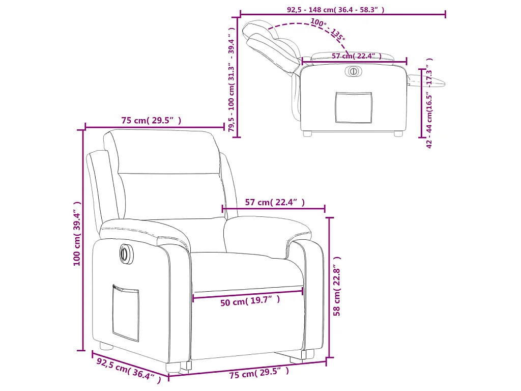 Fauteuil inclinable électrique gris clair velours