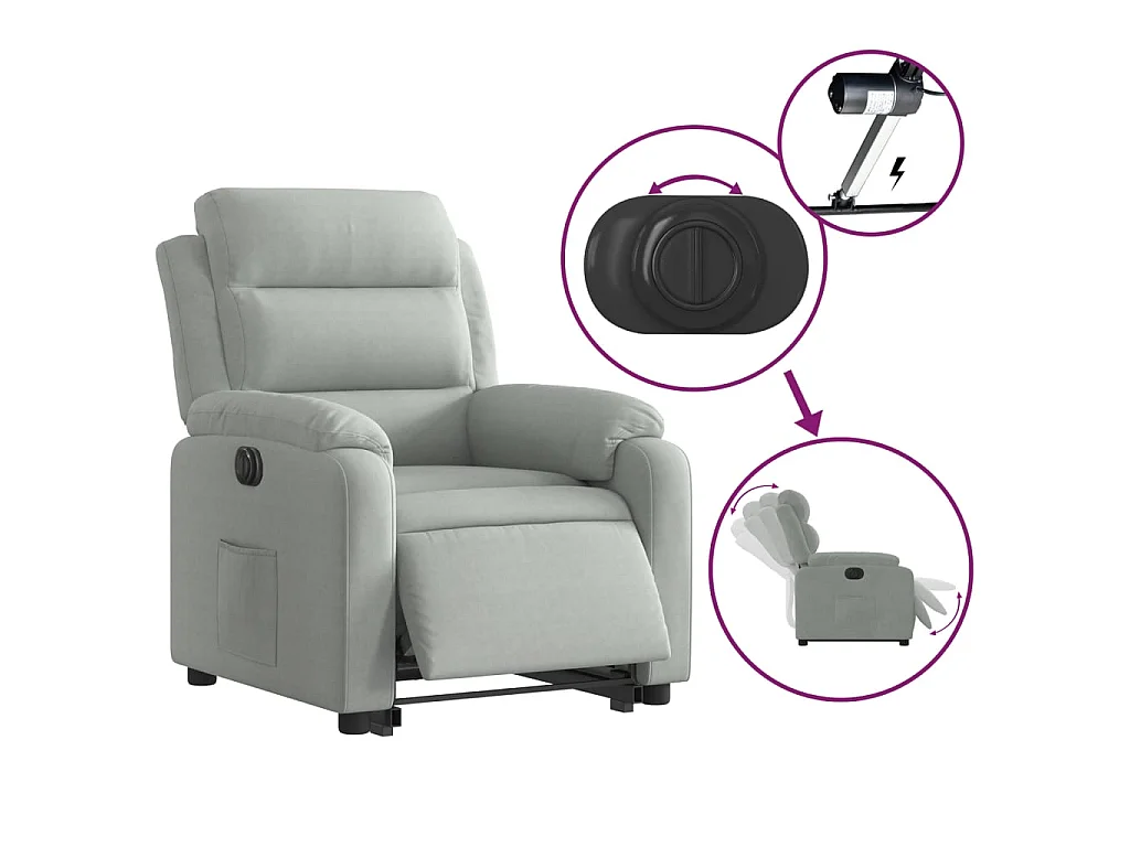 Fauteuil inclinable électrique gris clair velours