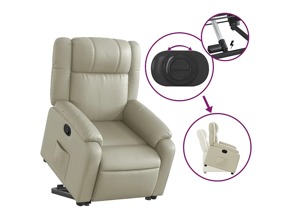 Poltrona Alzapersona Reclinabile Crema in Similpelle