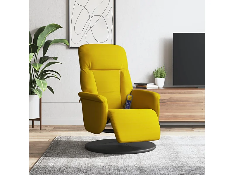 Sillón reclinable masaje con reposapiés terciopelo amarillo