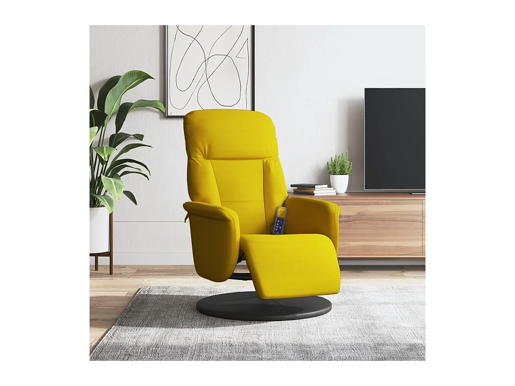 Sillón reclinable masaje con reposapiés terciopelo amarillo