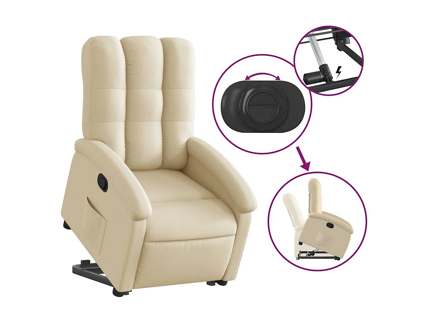 Relaxsessel mit Aufstehhilfe Creme Stoff