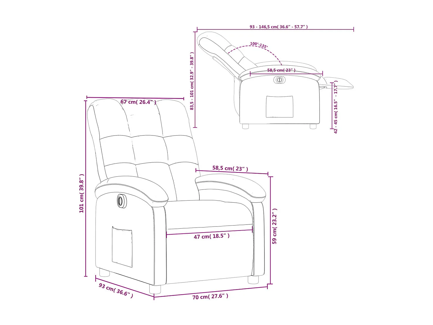 Fauteuil inclinable électrique Crème Tissu