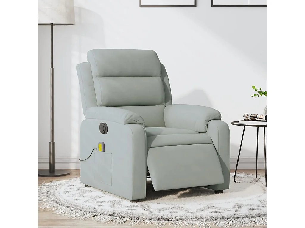 Poltrona Elettrica Massaggi Reclinabile Grigio Chiaro Velluto