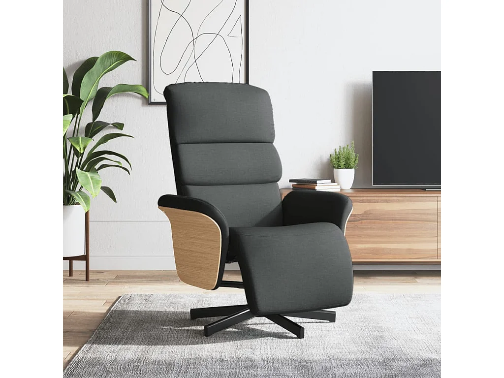 Fauteuil verstelbaar met voetensteun stof donkergrijs