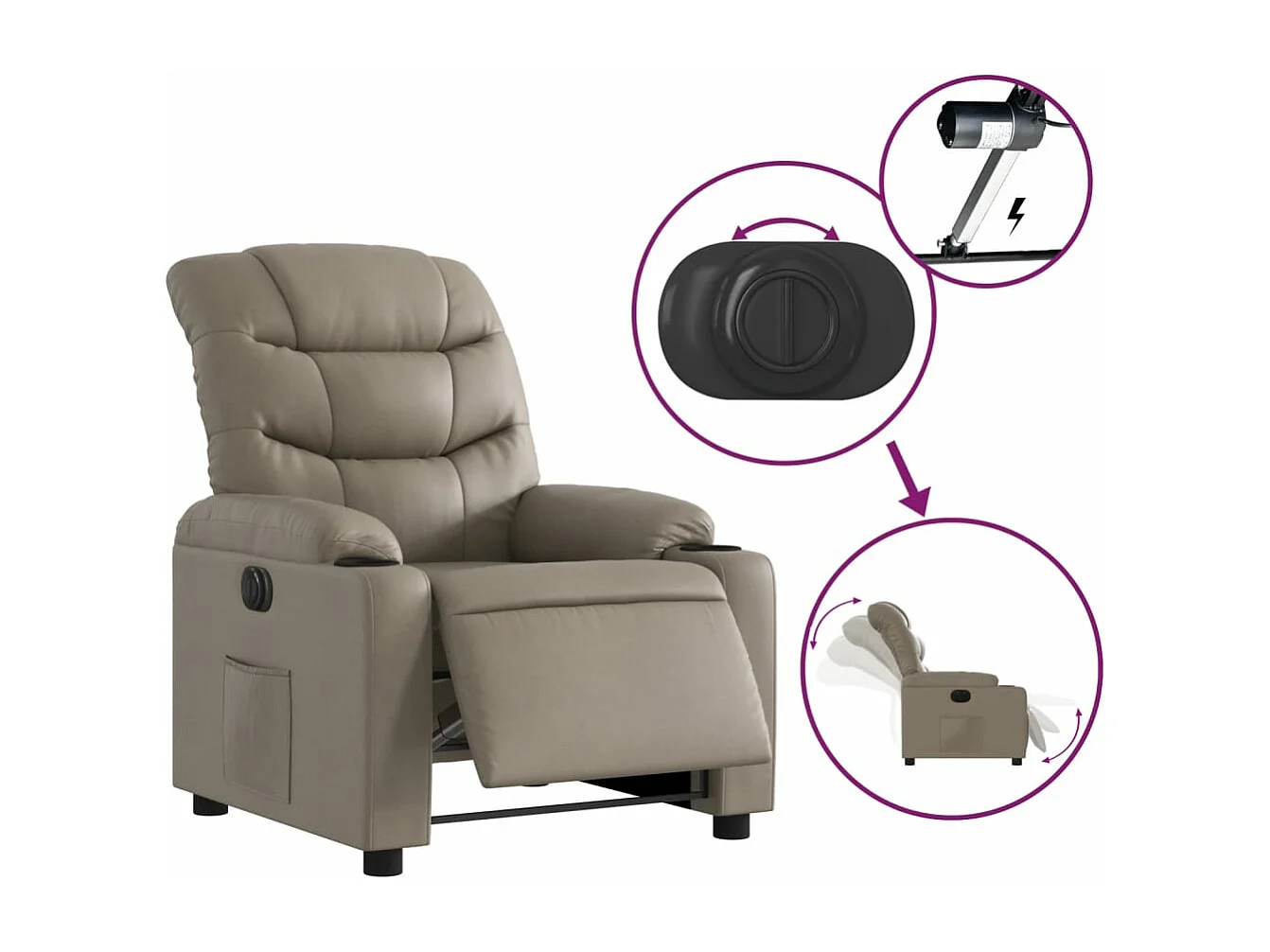 Poltrona reclinável elétrica couro artificial cor cappuccino