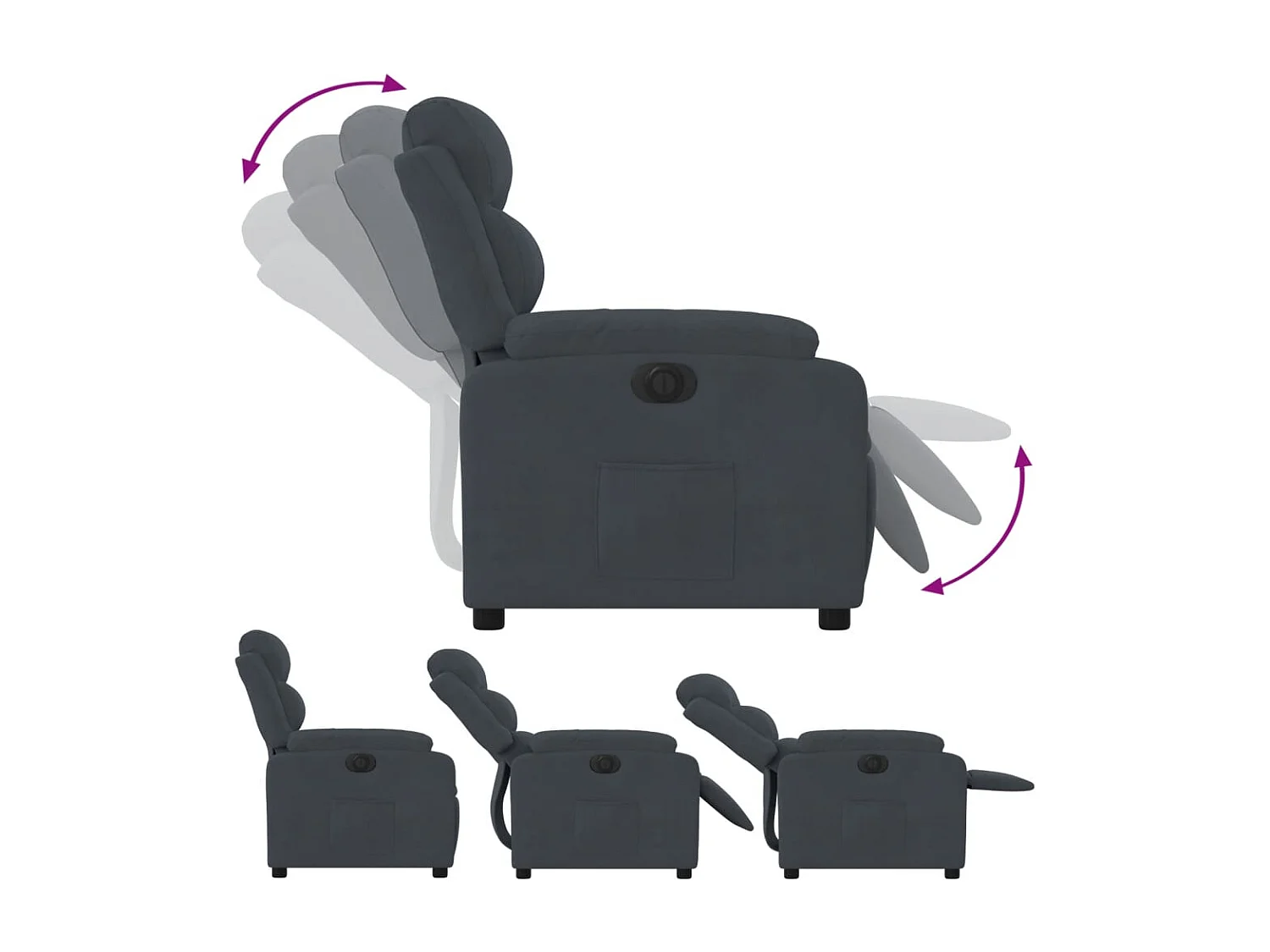 Fauteuil inclinable électrique Gris foncé Velours