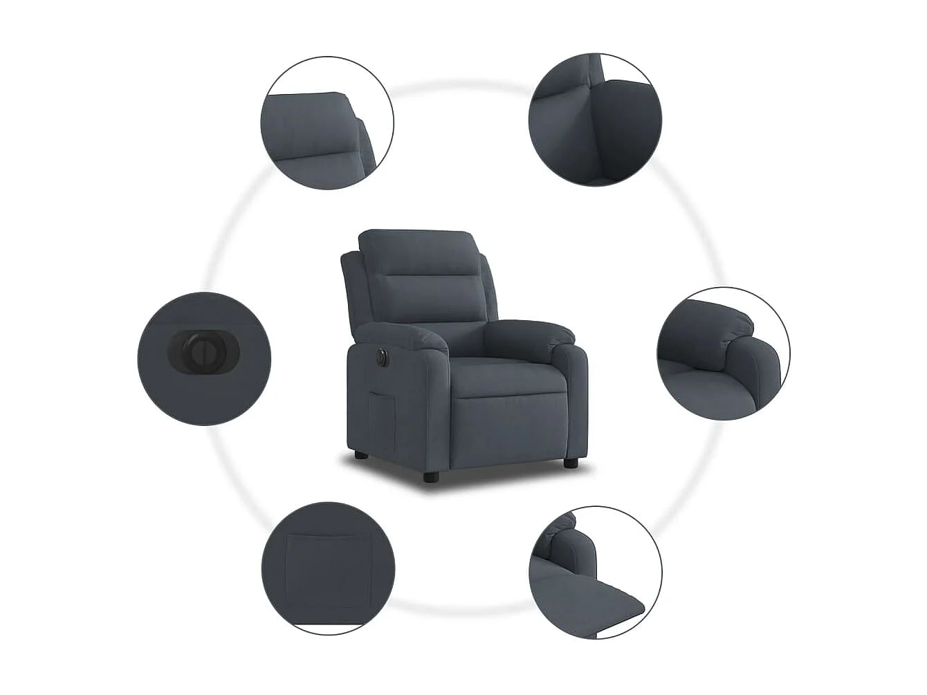 Fauteuil inclinable électrique Gris foncé Velours
