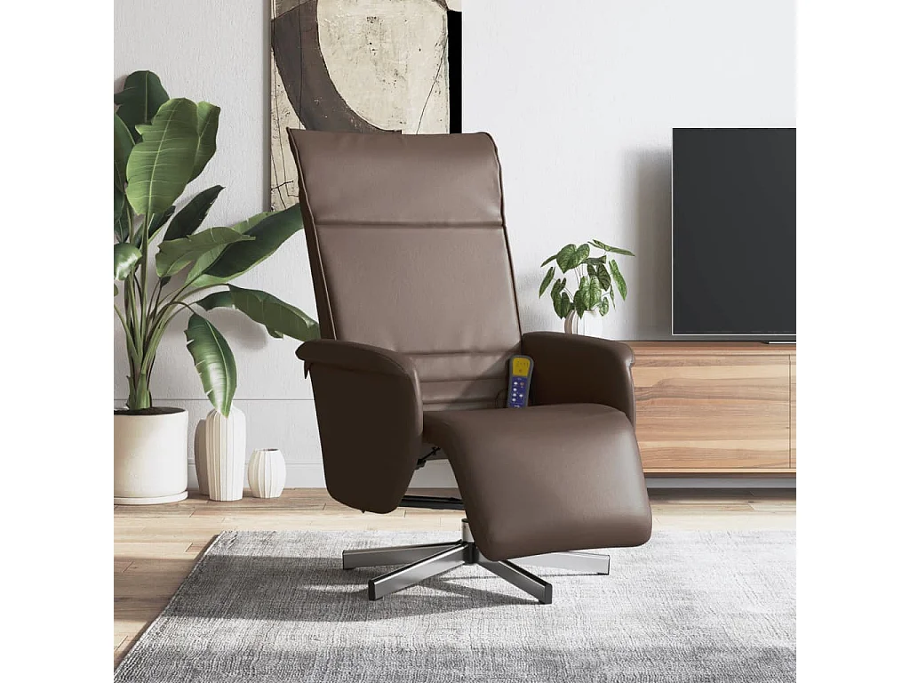 Massagesessel mit Fußteil Braun Kunstleder