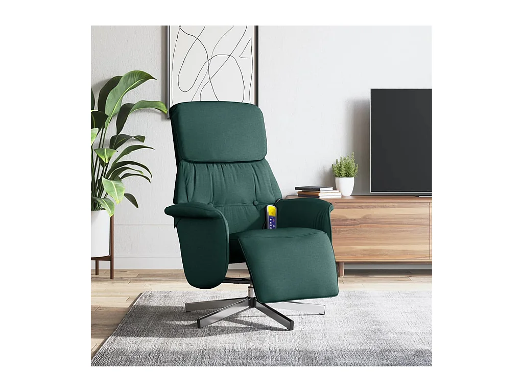 Fauteuil inclinable de massage et repose-pieds vert foncé tissu