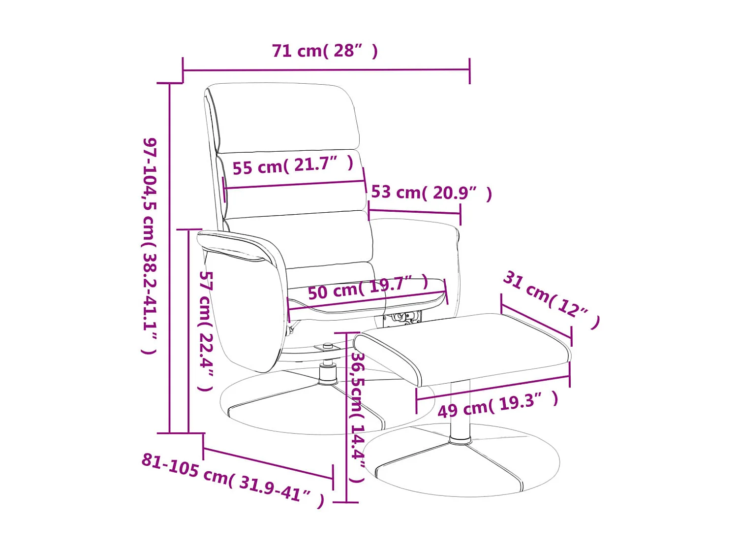 Fauteuil inclinable avec repose-pied gris similicuir