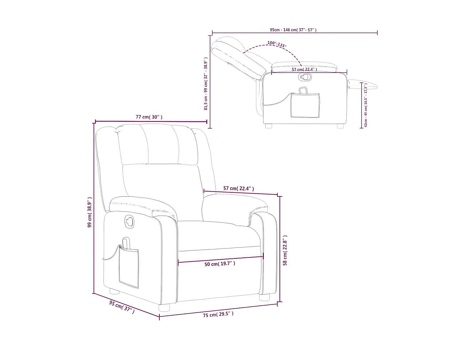 Fauteuil de massage inclinable Rouge bordeaux Tissu