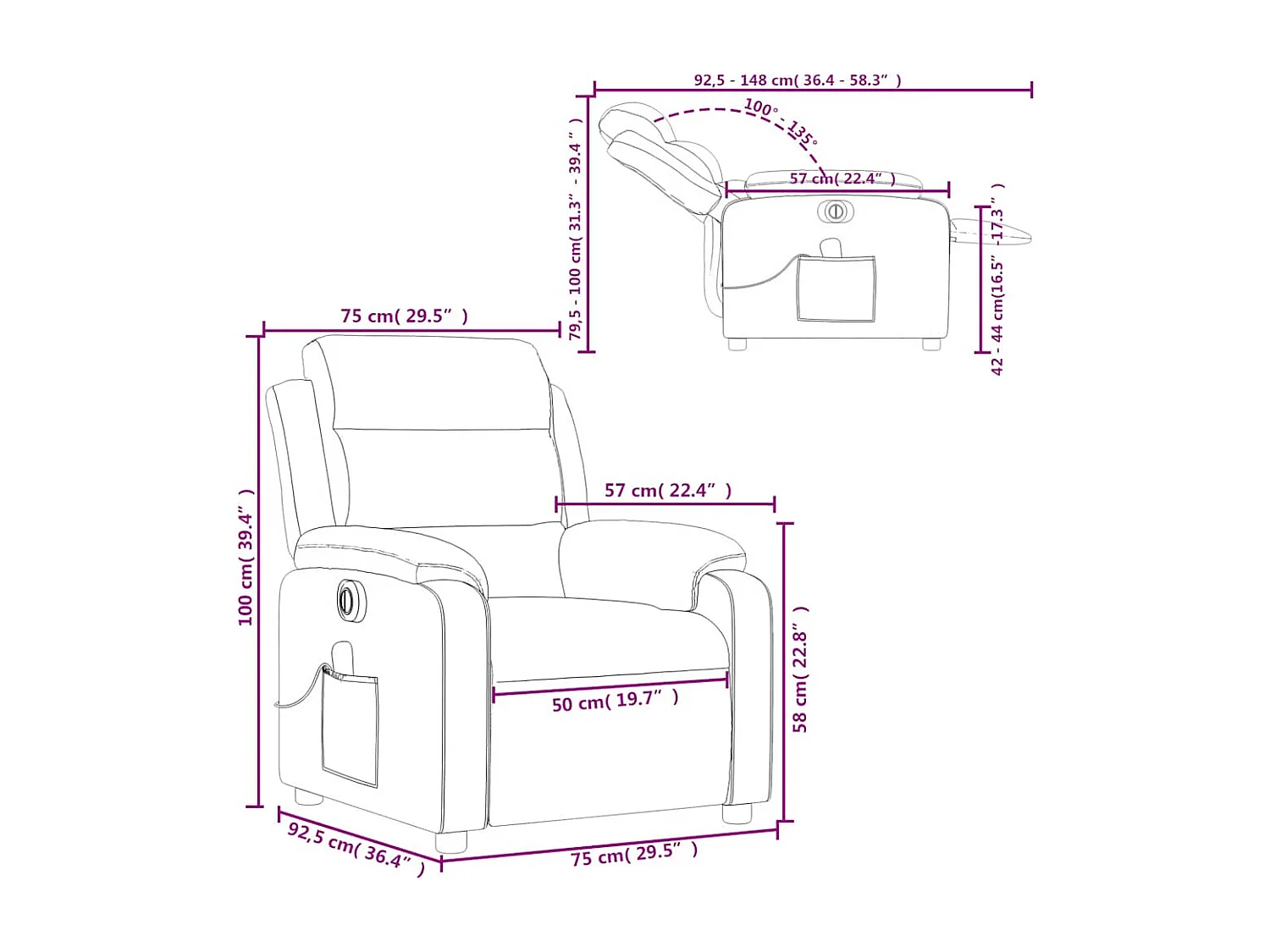 Fauteuil de massage inclinable électrique Taupe Tissu