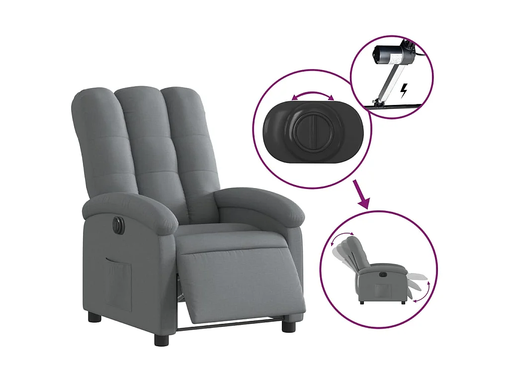 Fauteuil elektrisch verstelbaar stof donkergrijs
