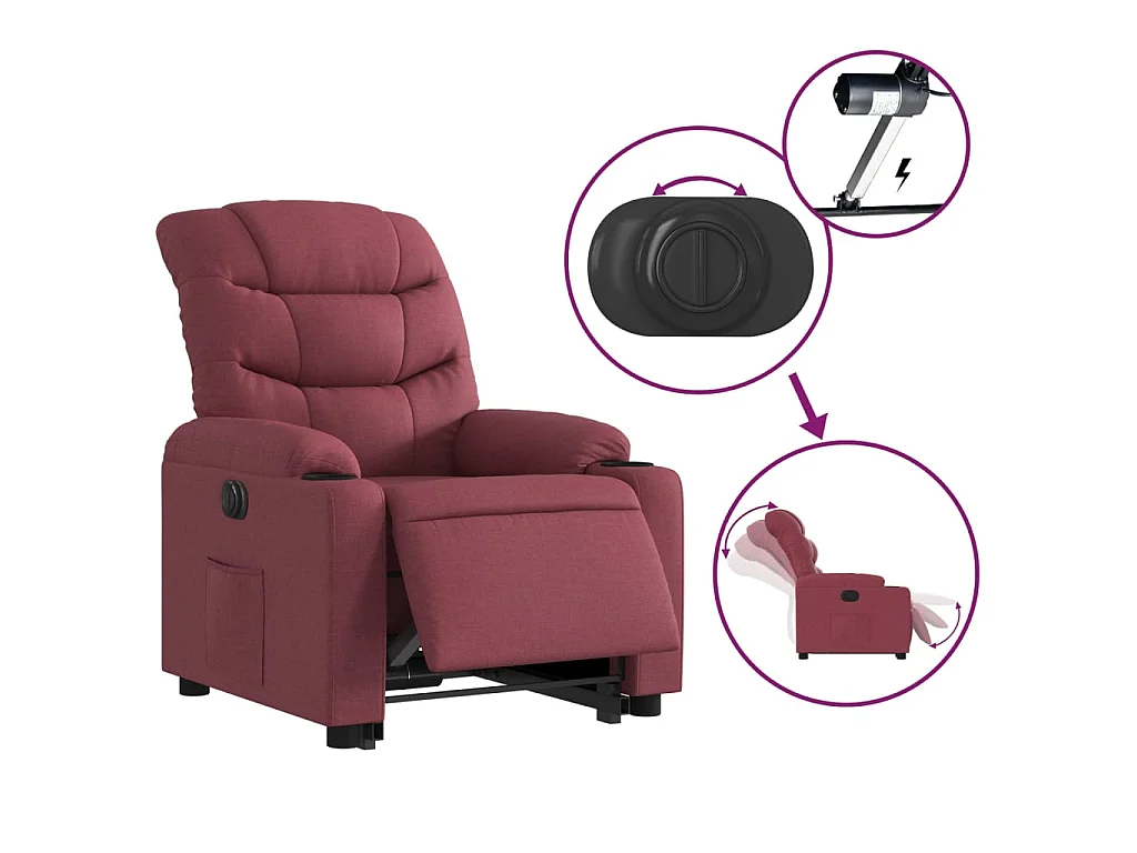 Fauteuil inclinable électrique rouge bordeaux tissu