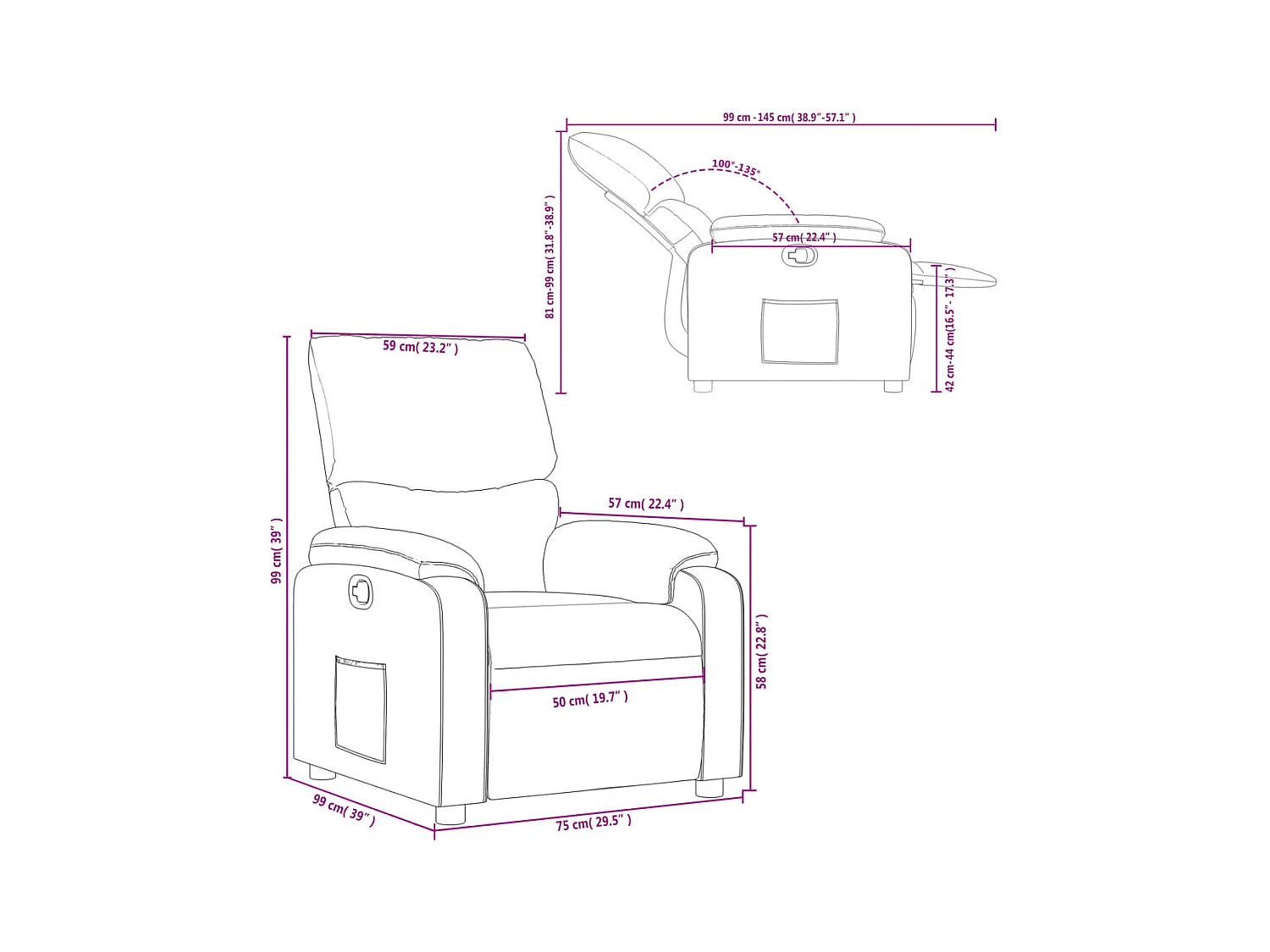 Poltrona reclinável tecido cinzento-acastanhado