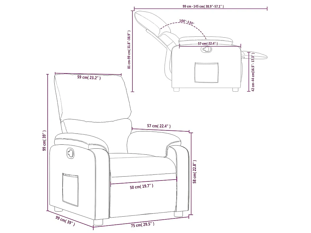 Fauteuil inclinable Taupe Tissu