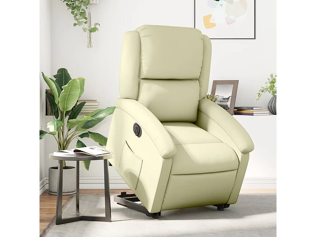 Relaxsessel mit Aufstehhilfe Elektrisch Creme Echtleder