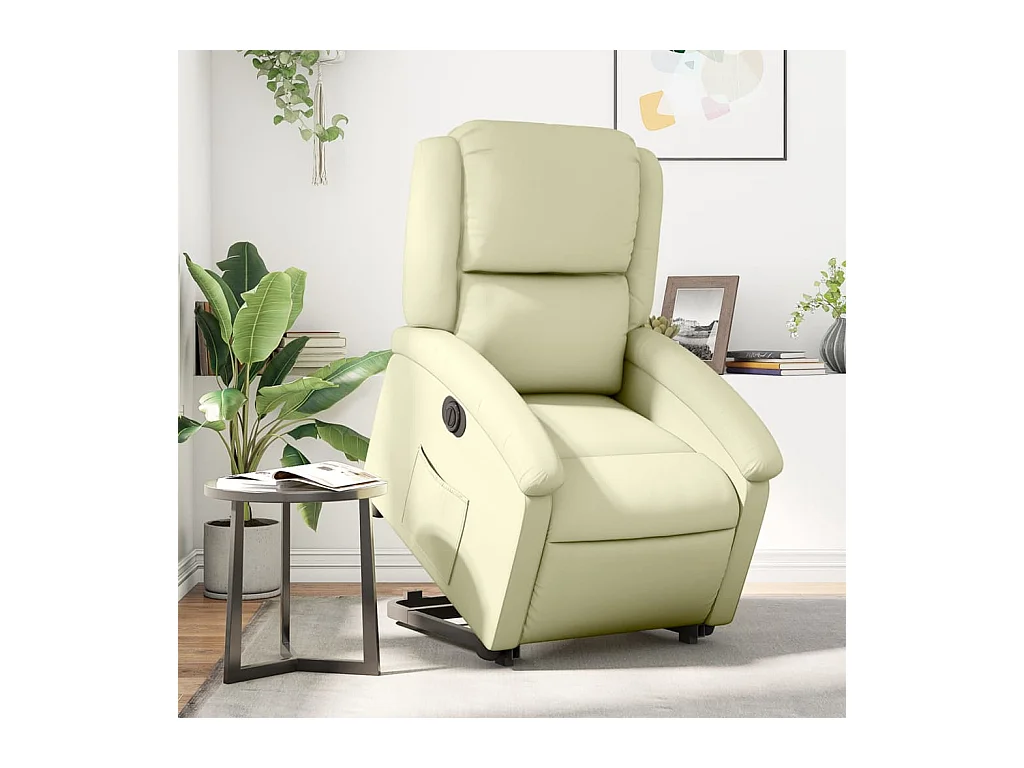 Fauteuil inclinable électrique crème cuir véritable