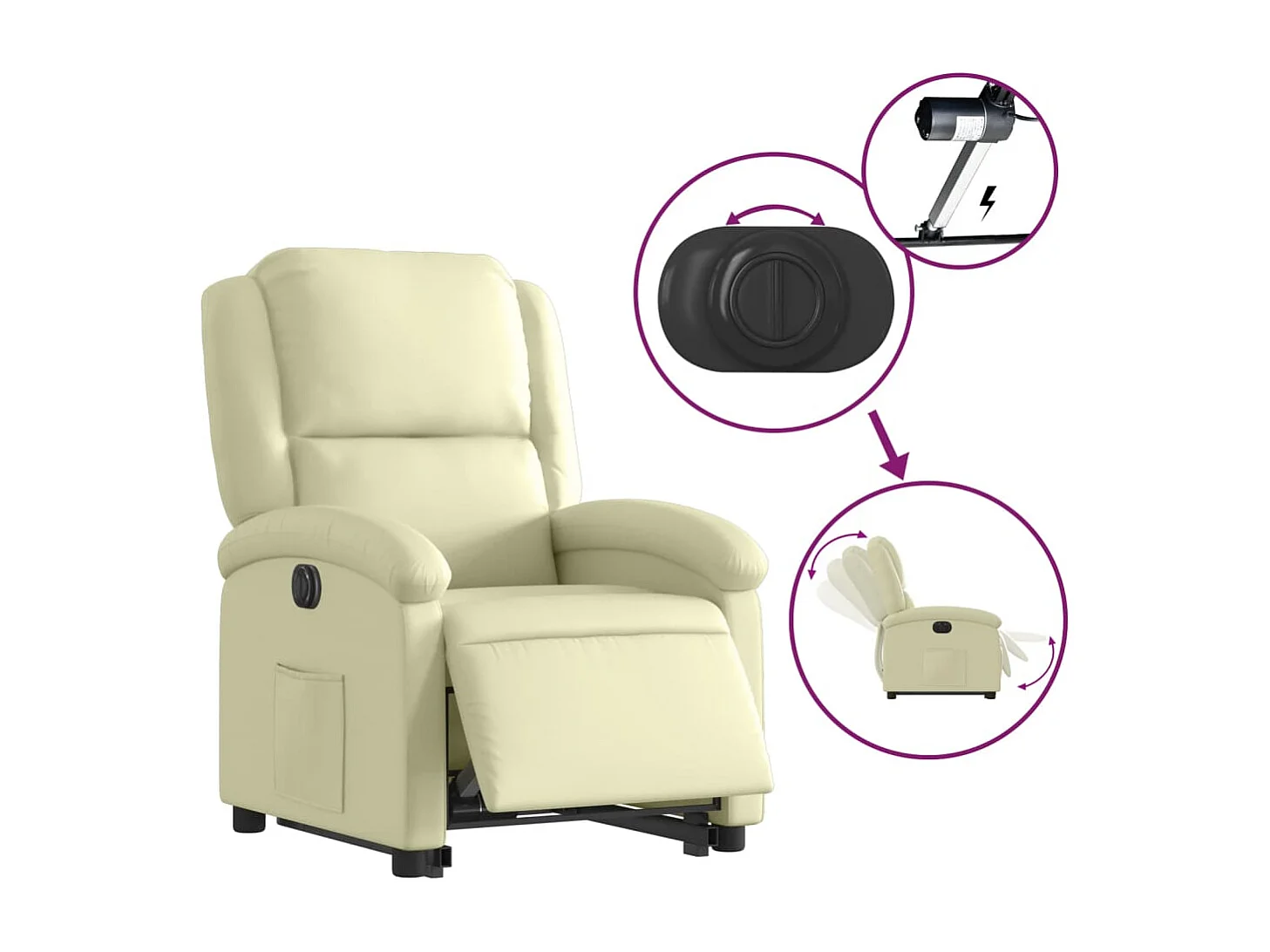 Fauteuil inclinable électrique crème cuir véritable