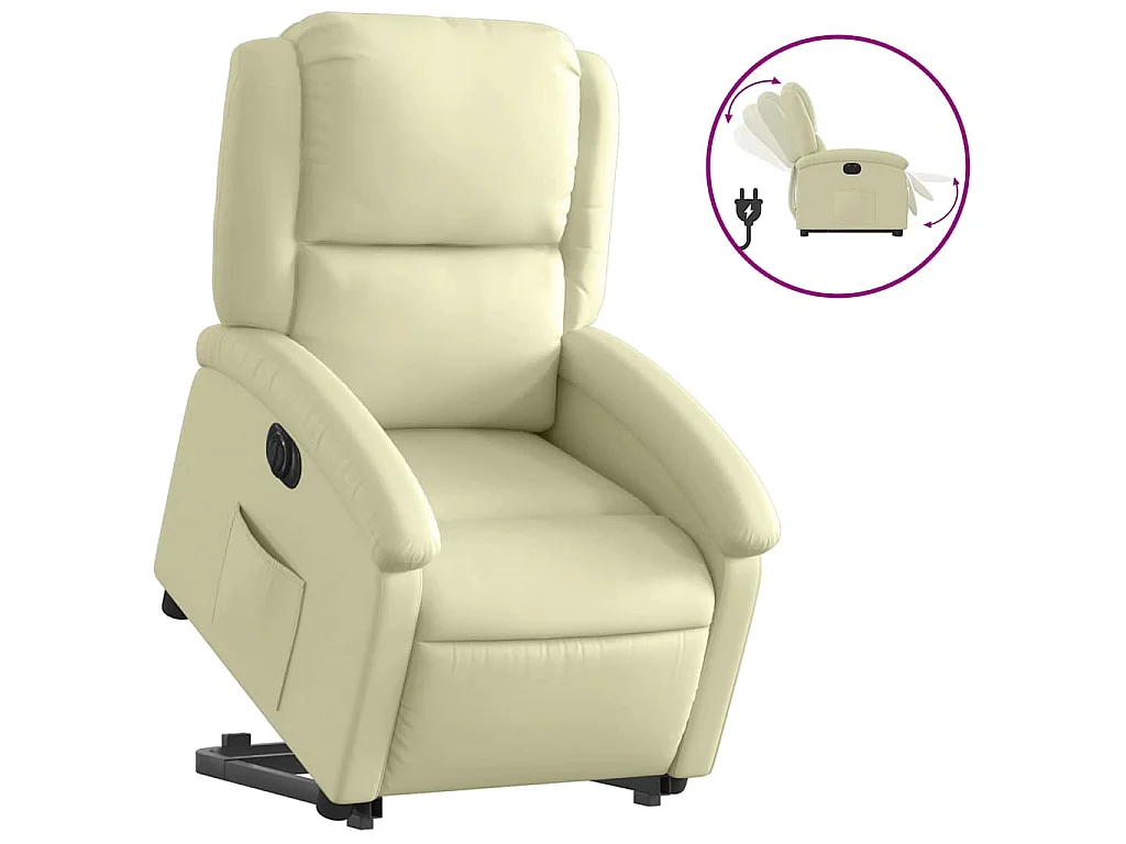 Sta-op-stoel elektrisch echt leer crèmekleurig