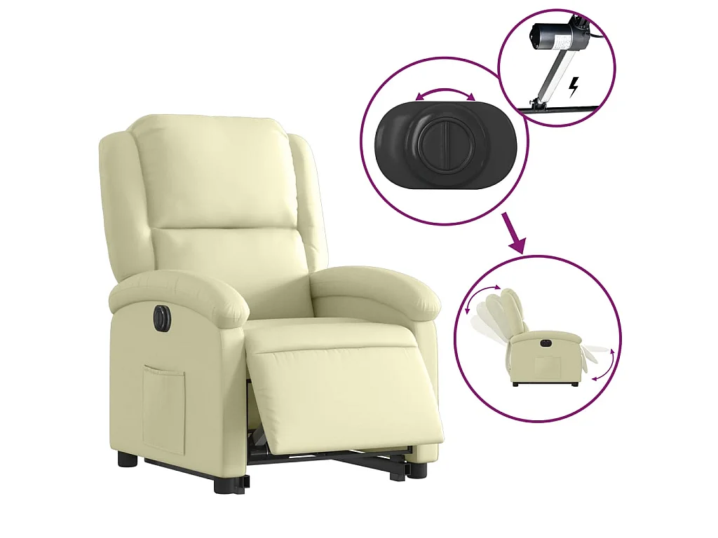 Sta-op-stoel elektrisch echt leer crèmekleurig