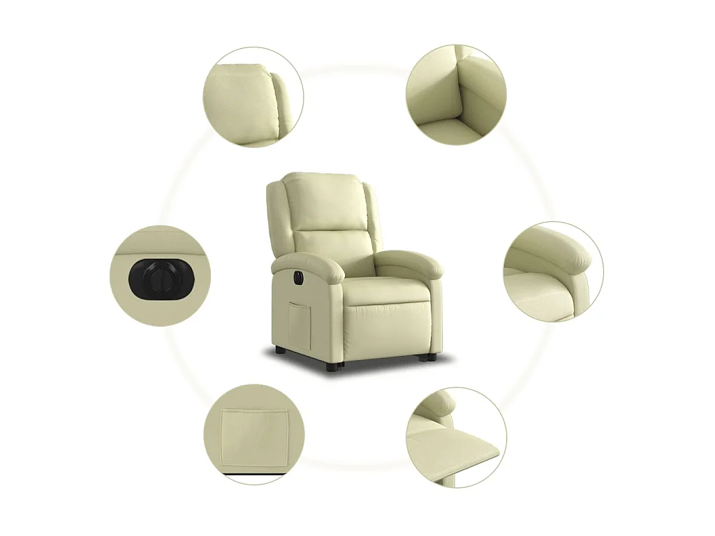 Sta-op-stoel elektrisch echt leer crèmekleurig