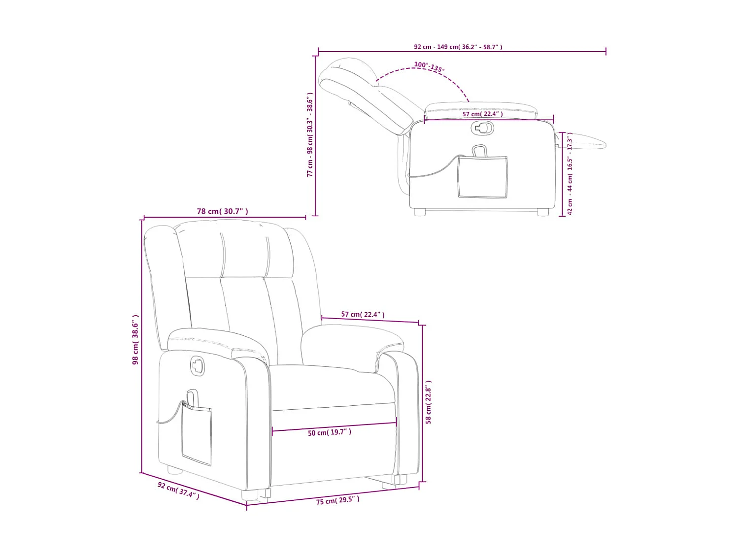 Silla de masaje reclinable de pie de tela color crema