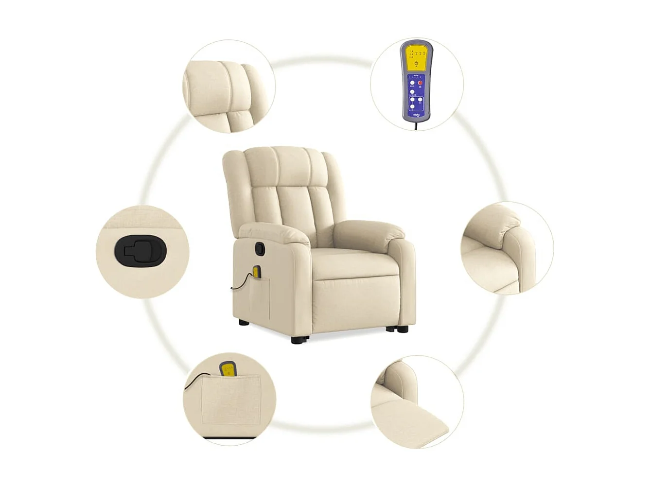 Fauteuil inclinable de massage Crème Tissu