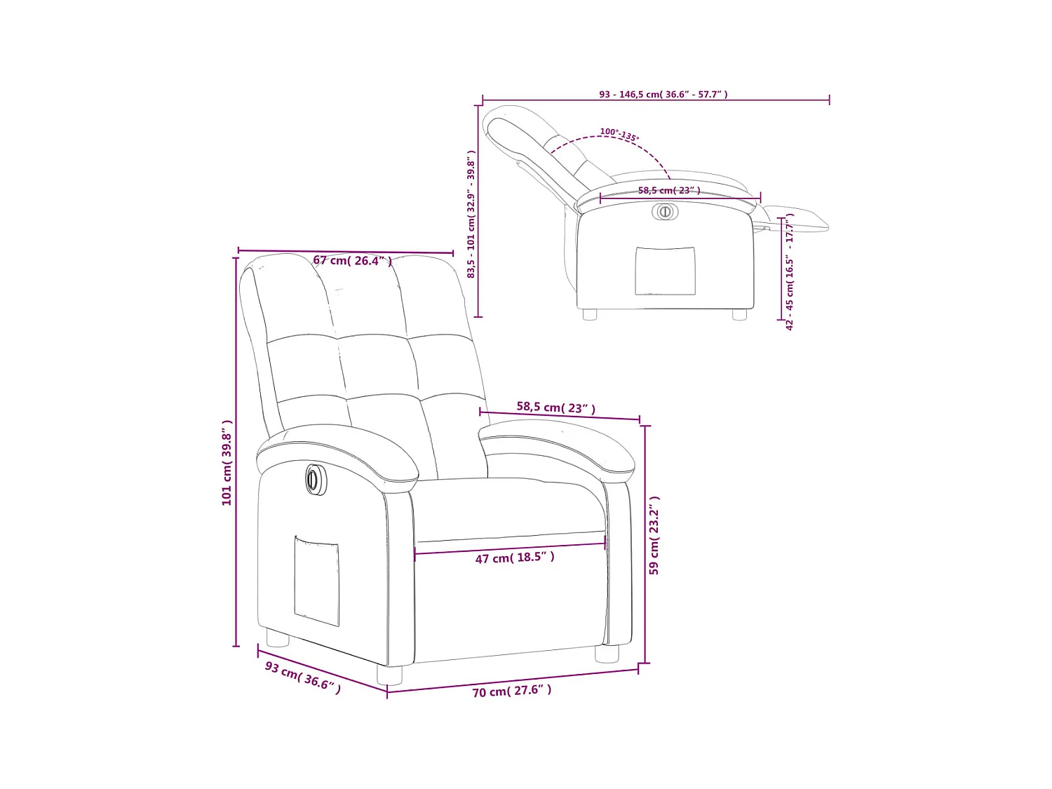 Fauteuil inclinable électrique Marron foncé Tissu