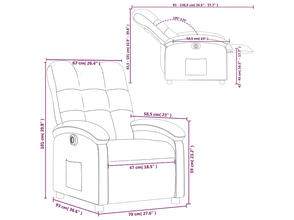 Fauteuil inclinable électrique Marron foncé Tissu