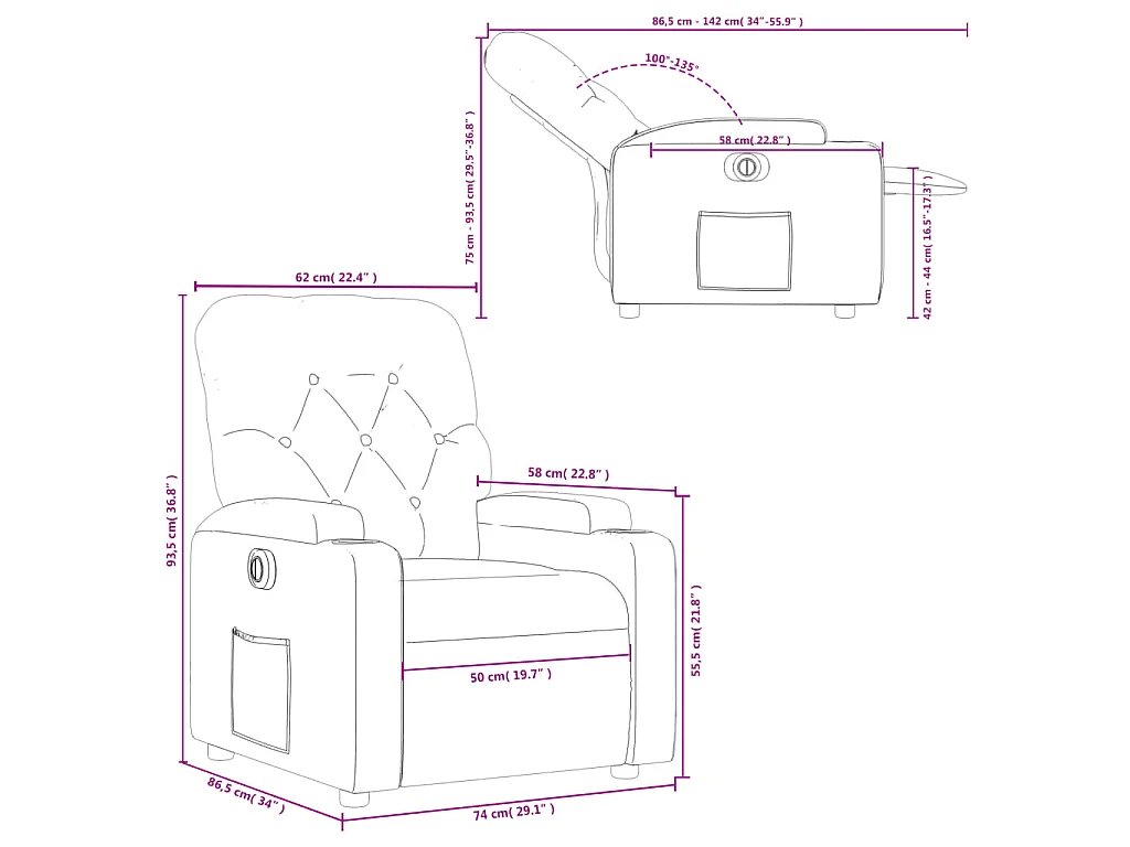 Fauteuil inclinable électrique Gris clair Tissu