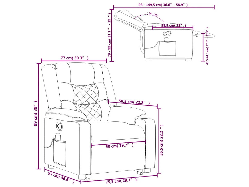 Sillón reclinable de masaje elevable tela negro