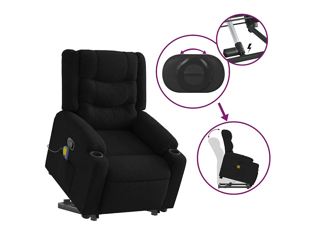 Sillón reclinable de masaje elevable tela negro